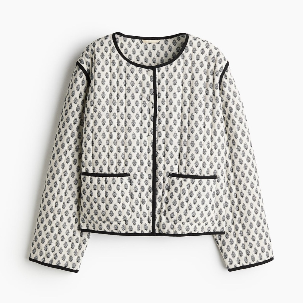 H&M Women's Black and Cream Patterned Jacket